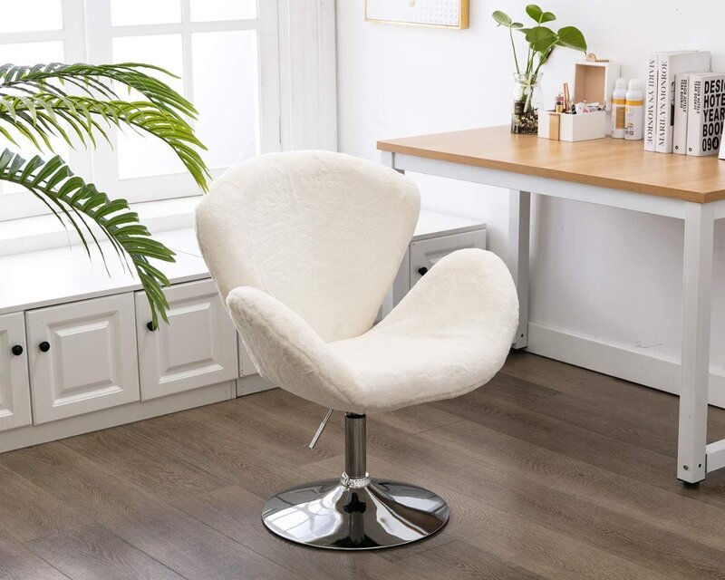 Ajustável Faux Fur Vanity Chair, Fluffy Swan Chair, Soft Plush, Shaggy, Accent Cadeira para Dormitório, Sala de estar, Quarto