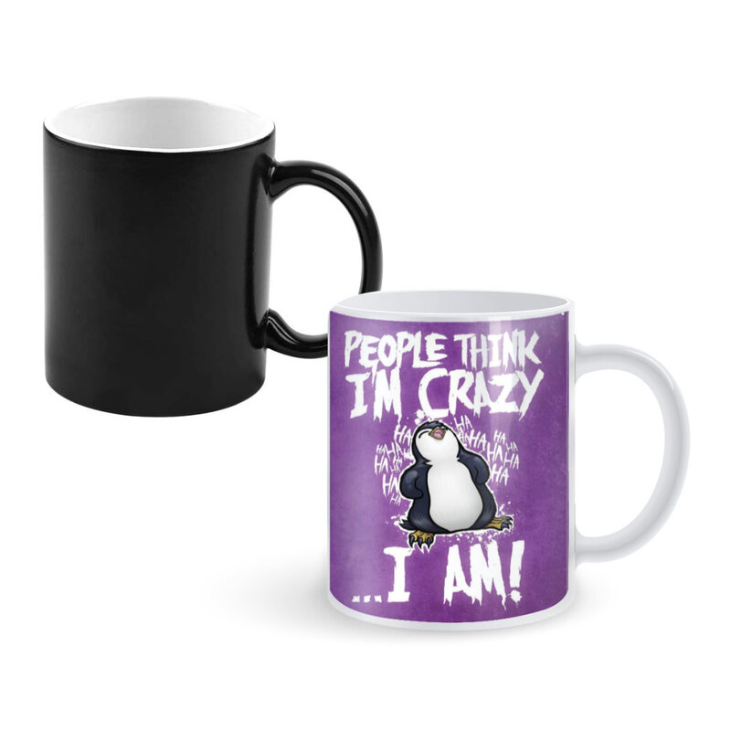 クレイジー-p-ペンギン漫画セラミックコーヒーマグ、色変更ティーカップ、ミルクカップ、面白いギフト