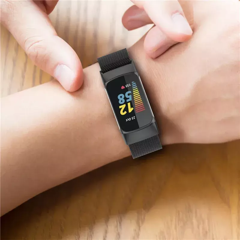 Banda de aço inoxidável para Fitbit Charge 5 e 6, relógio inteligente, laço magnético, pulseira de malha, pulseira, Correa