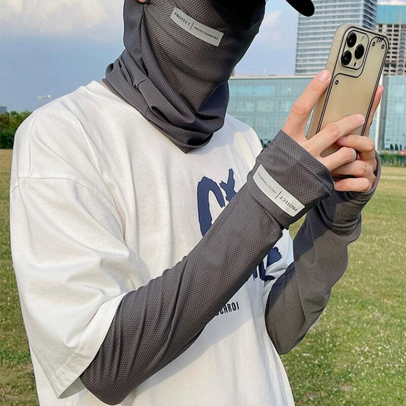 Summer Ice Silk Sunscreen Mask Arm Sleeves Men Women Outdoor Cycling Face Cover Solid Neck Wrap UV Protection Ear Bandana Scarf