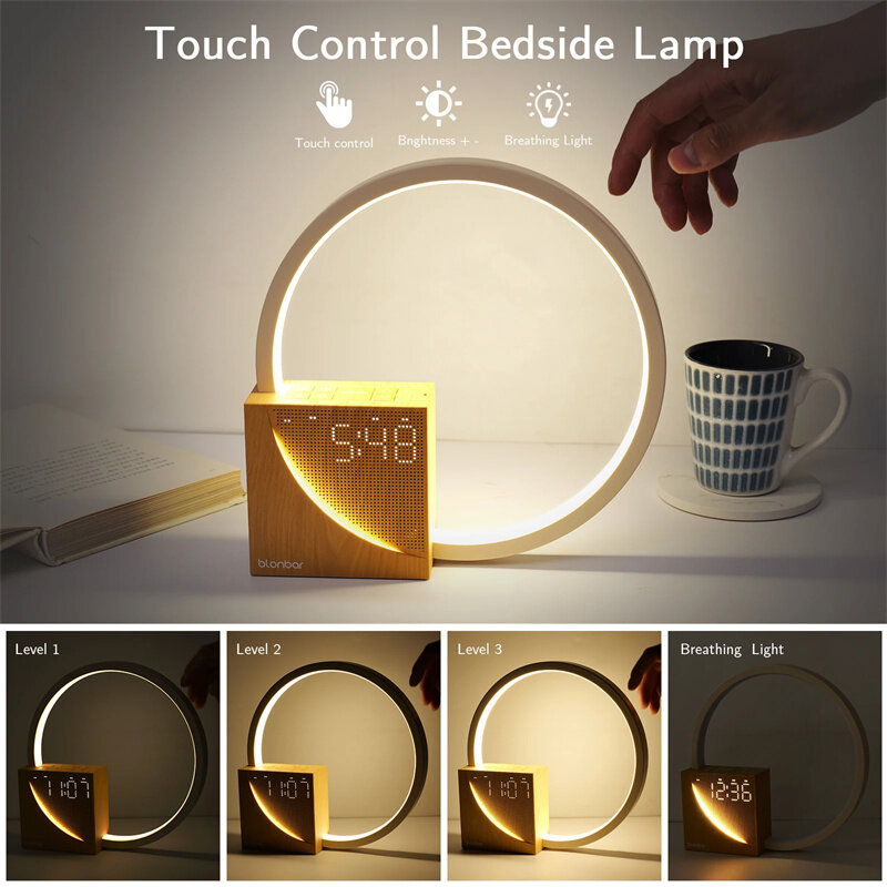Bedlampje Touch Tafellamp Met Natuurlijke Geluiden, Bureaulamp Met Wekker, Touch Control 3 Niveaus Helderheid Home Decor