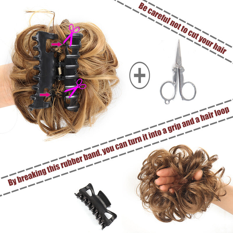 Sintético Chignon Messy Bun Claw Clip no pedaço de cabelo para mulheres, cabelo ondulado Bun, extensões de rabo de cavalo encaracolado