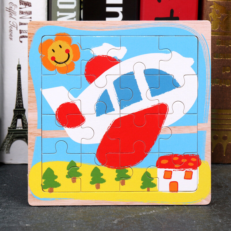 Puzzle en bois de dessin animé pour enfants de 1 à 6 ans, jouet éducatif pour bébés de 15x15 cm