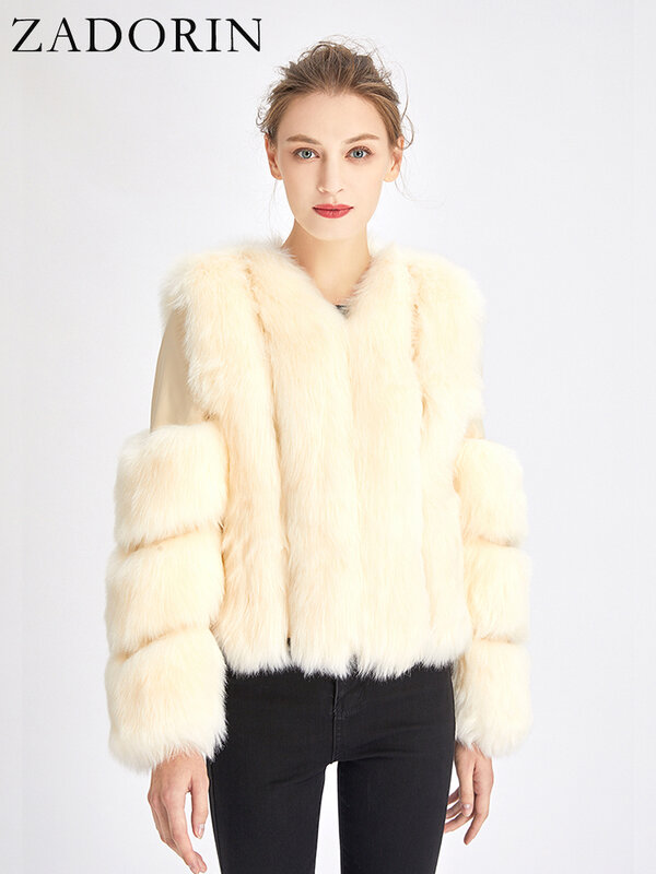 Zadorin-女性のための毛皮のコート,ヨーロッパのファッション,女性のための毛皮のコート,エレガントなふわふわの偽のキツネの毛皮のコート,冬のコート