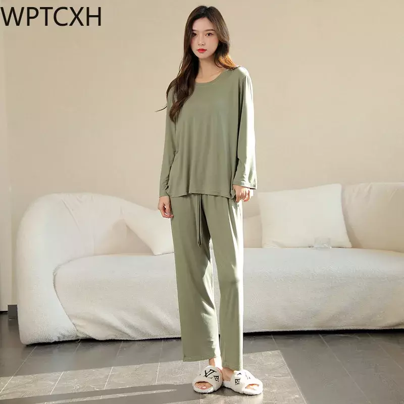 WPTCXH Set ukuran Plus tipis wanita, pakaian rumah katun modis musim semi musim gugur 2023