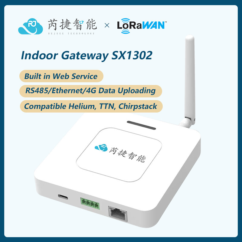 Modbus LoRaWAN SX1302 Gateway dalam ruangan, pengunggahan Data Ethernet/RS485, layanan Web bawaan, TTN, kompatibel dengan chipstack