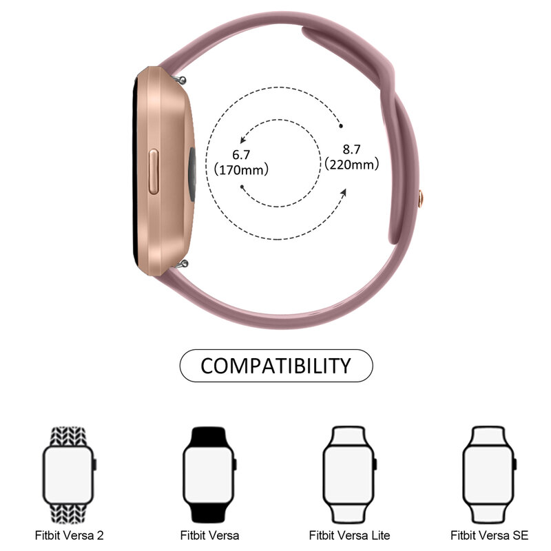 Silicone Sport Watch Band para Fitbit Versa, Versa 1, Versa 2, Versa 3, Versa 4, Bracelete para Fitbit Versa Lite, Sense, Sense 2 Band