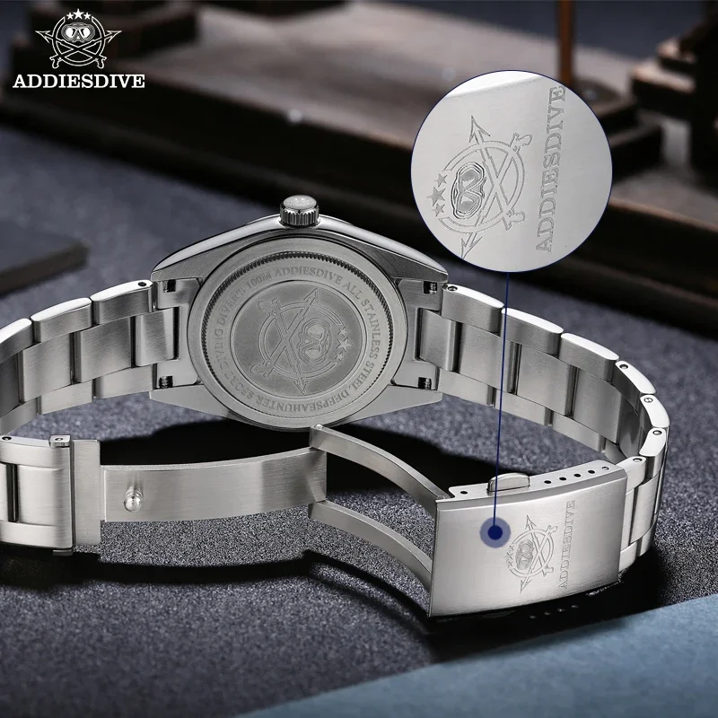 ADDIESDIVE gorący wyprzedaż zegarek kwarcowy AD2030 prosty stalowy zegarek do nurkowania z lustrem bąbelkowym pokrywka szkło sportowe 36mm męskie zegarki
