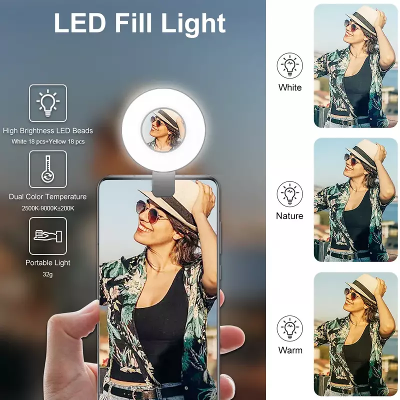 AKIMID Magsafe dengan cermin magnetik mengisi cahaya untuk ponsel Apple kecantikan Video foto Mini cahaya lembut melalui