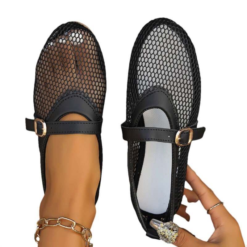 Sandalias planas de malla para Mujer, zapatos de vestir a la moda, para la playa, para caminar, informales, de diseñador, a la moda, 2024