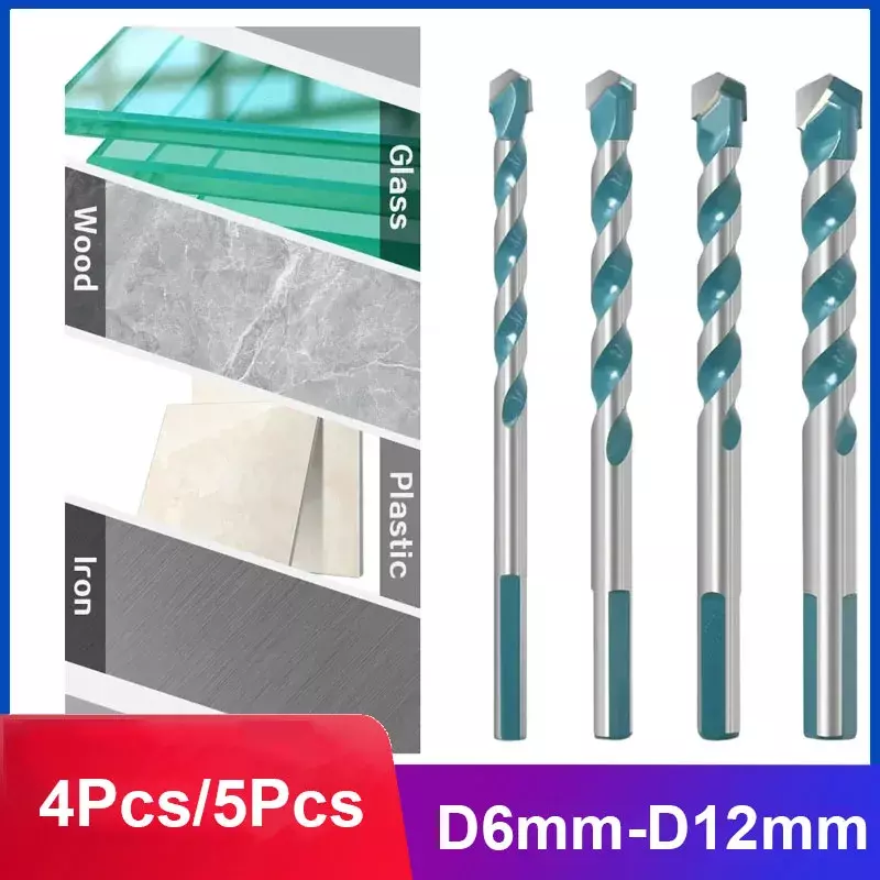 4Pcs/5Pcs D6mm-D12mm Triangular Twist Drill Bit Set Carbide Dril  Ceramic Wall Glass Punching Hole Working Metal Drill Hand Tool