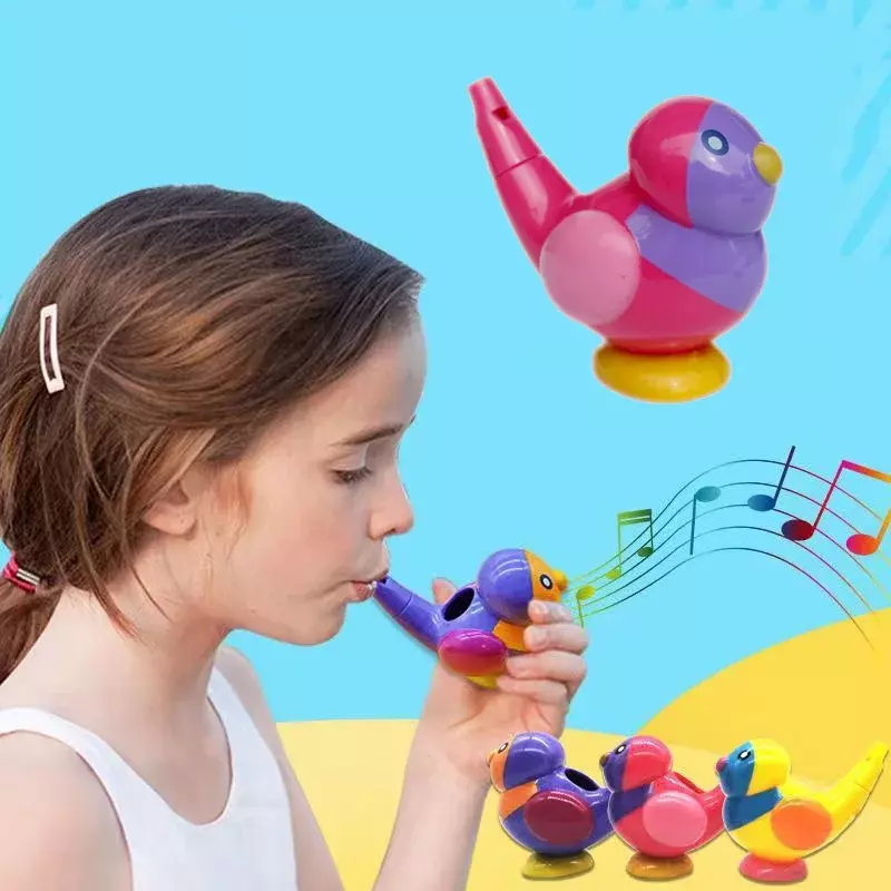 Desenho colorido água pássaro apito, Bathtime brinquedo musical para criança, aprendizagem precoce presente educacional, instrumento musical