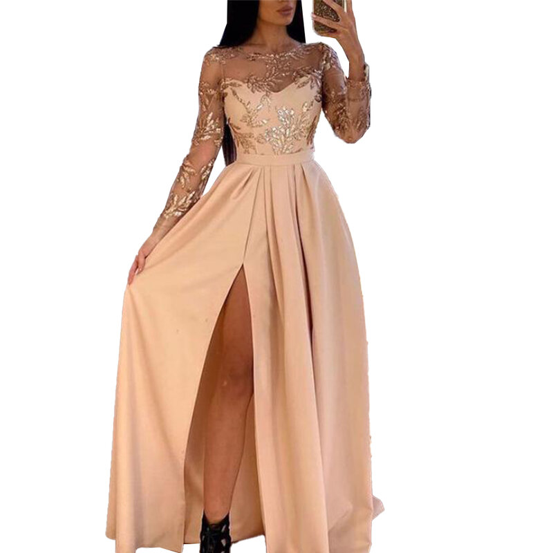 Maxi Dress Party Dress Ball Gown Dress Long Sleeves Party Solid Split Spring Summer Wedding Women Embroidery Lace