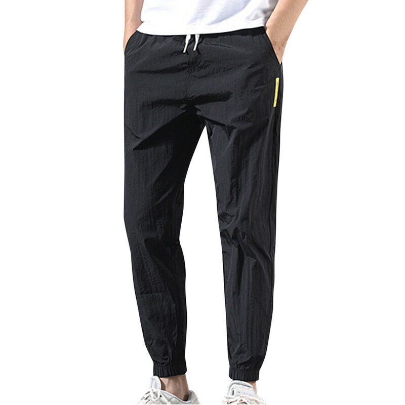 Pantalones deportivos lisos para hombre, pantalón holgado con cordón, talla grande, chándal atado