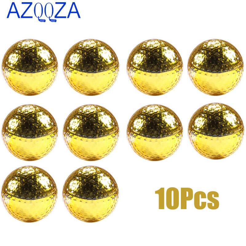 10 pces diâmetro 42.7mm chapeamento de ouro bola de golfe dupla, bola de golfe dourado acessório de golfe para os amantes dos golfistas iniciantes golfe praticando