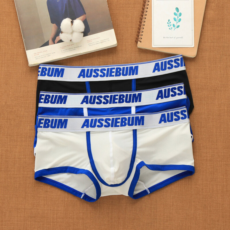 Aussiebum – sous-vêtements en maille pour hommes, boxer taille basse, à la mode, avec poche en maille respirante, lettres pour jeunes