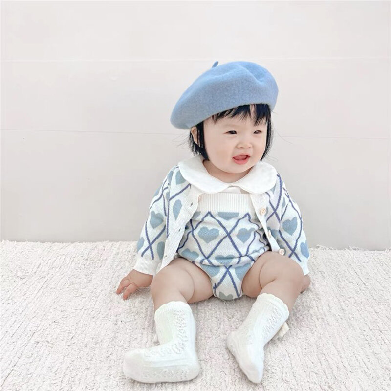 2022 autumn winter children's suit baby love jacquard baby romper + coat baby 2-piece set