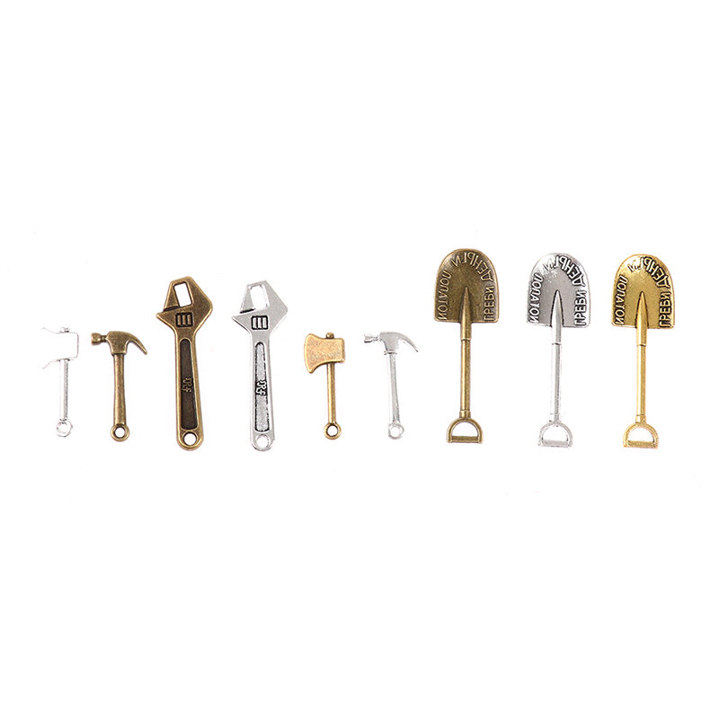 Caja de herramientas en miniatura para casa de muñecas, llave de Metal, hacha de pala, martillo, herramienta de jardinería, 1:12