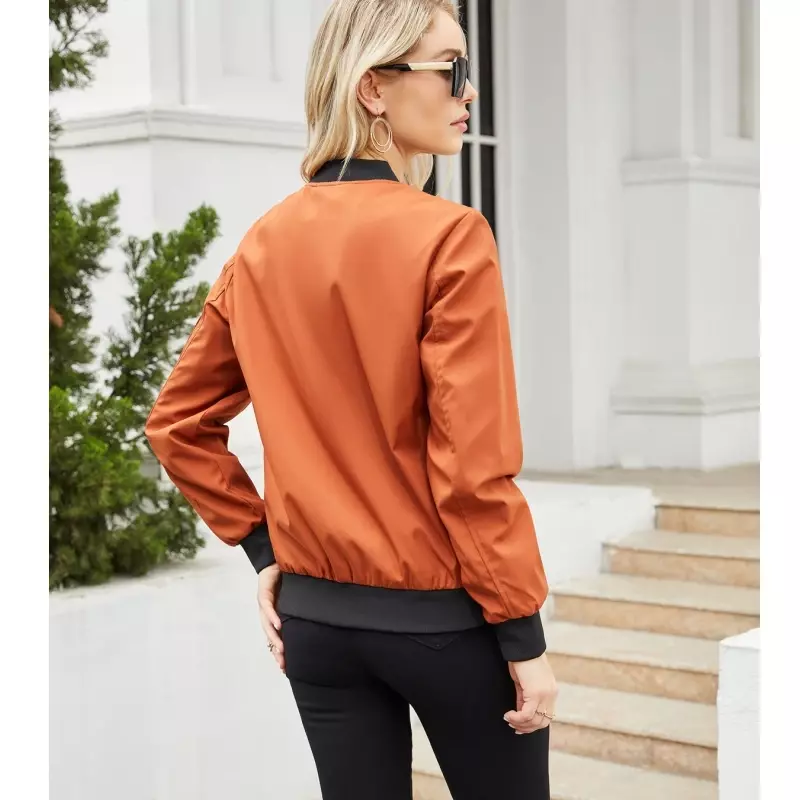 2024 nowa wiosna jesień cienka latająca kurtka dla kobiet moda rekreacyjna płaszcz z długim rękawem damska luźna stojąca kurtka baseballowa na szyję