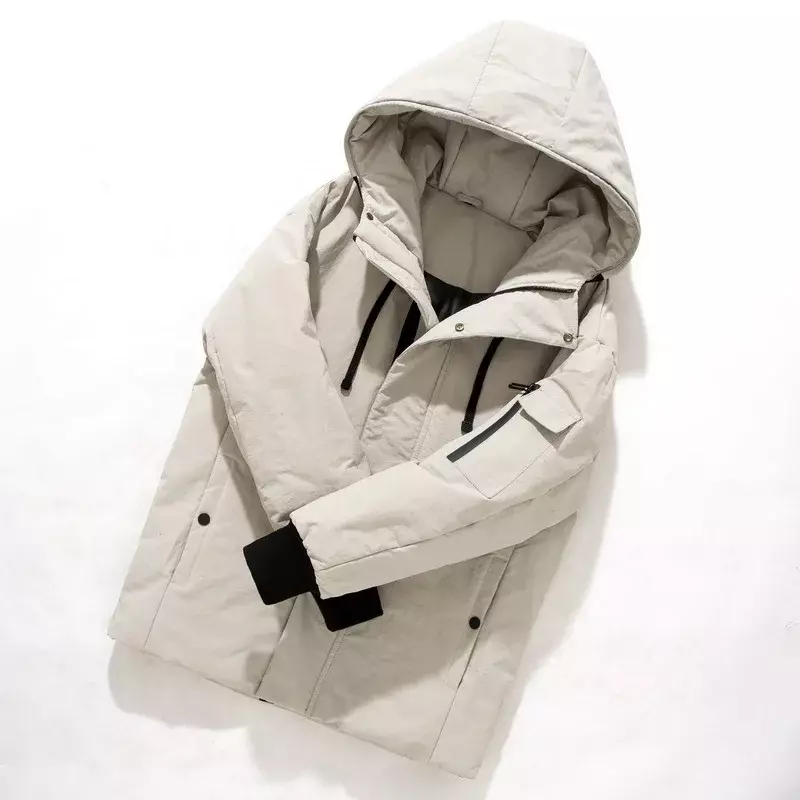 Jaket panjang kasual pria, jaket bulu tebal berkerudung tahan air dengan kantong untuk musim dingin 2023