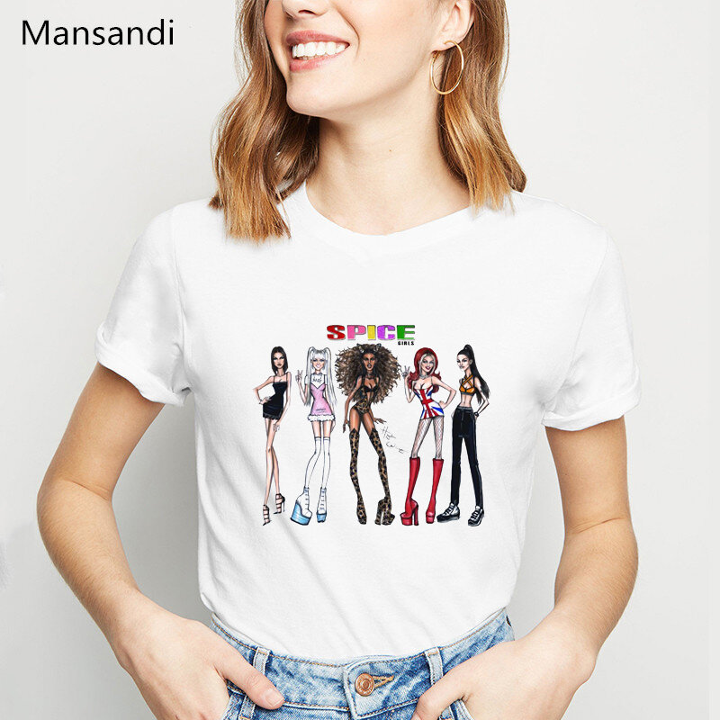 T-shirt graphique Spice Girls pour femmes, blanc, Hip Hop, Harajuku, été, 2022