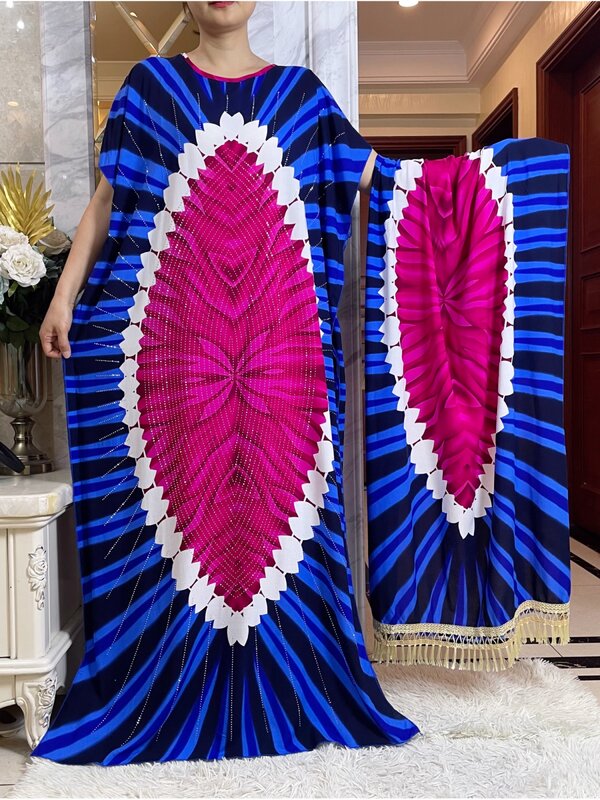 Vestido de fiesta de manga corta con estampado Floral, bufandas grandes, Boubou Maxi, ropa islámica africana, Abaya con diamantes, verano, 2024