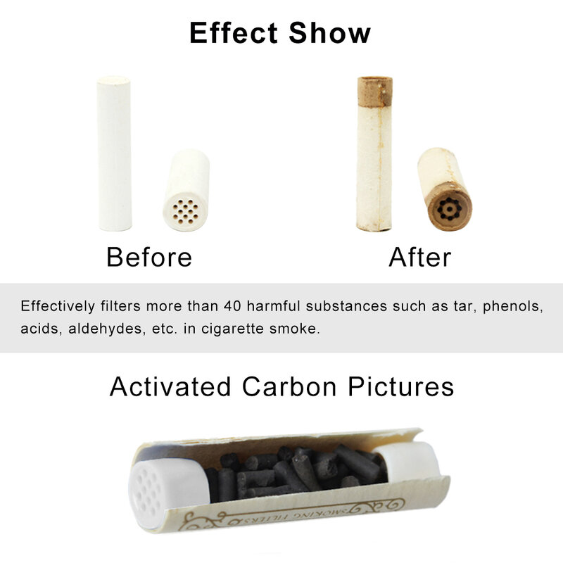 活性炭チューブ用フィルター,タバコ用,二重セラミックおよびバイオレットフィルター,アクティブカーボンツール,6mm, 50個