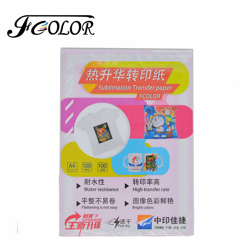 FCOLOR A4 승화 용지, 잉크젯 프린터용 열 전사 용지, DIY 디자인 티셔츠 의류 인쇄용, 100 매/팩