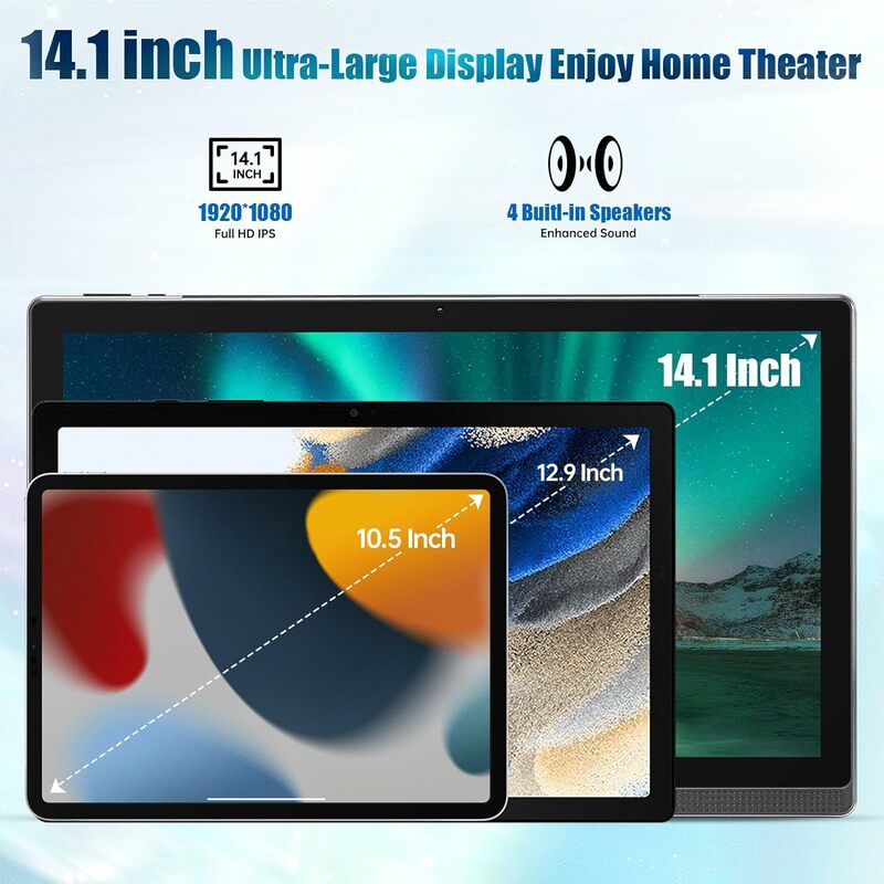 Global Version Tablet Pc 14.1 Inch Large Screen RAM 12GB ROM 256GB Bluetooth 5G WiFi Pad 10000mAh Kids Tab+Gift 128G TF Card