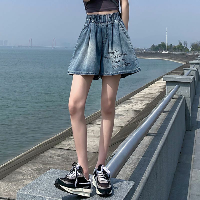 Spring and Summer Oversized Denim A-line Wide Leg Hot Pants Loose High Waisted Slimming Casual Women's Shorts
