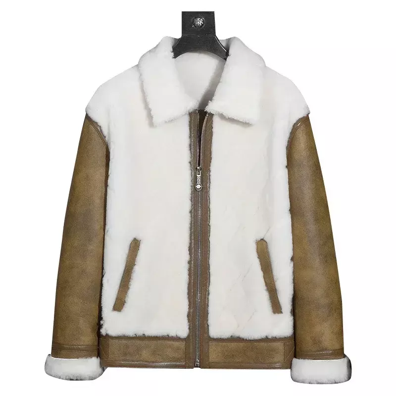 Casaco de couro de ovelha genuíno masculino, pele natural, outwear curto quente, jaquetas originais, roupas de inverno, novo, 2023