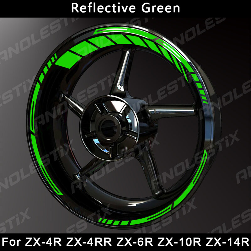 AnoleStix Reflective Motorcycle Wheel Sticker Hub Decal Rim Stripe Tape For Kawasaki Ninja ZX4R ZX4RR ZX6R ZX10R ZX14R