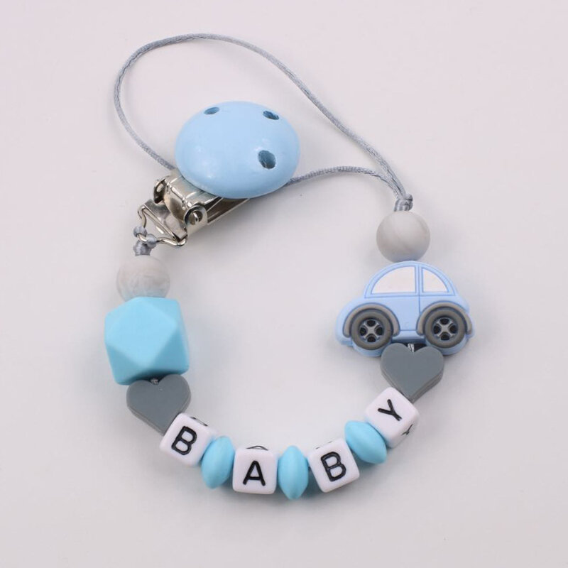 Custom Personalized Name English Letter Silicone Cars Pacifier Clip Chain Teether for Baby Pacifier Infant Feeding Teething Toys