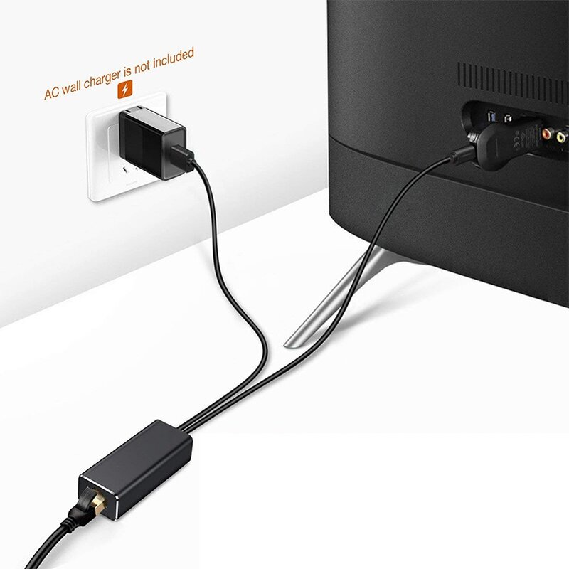 Adaptador de placa de rede Ethernet, Micro USB Power para RJ45, Fire TV Stick, Google, 10 Mbps, 100Mbps