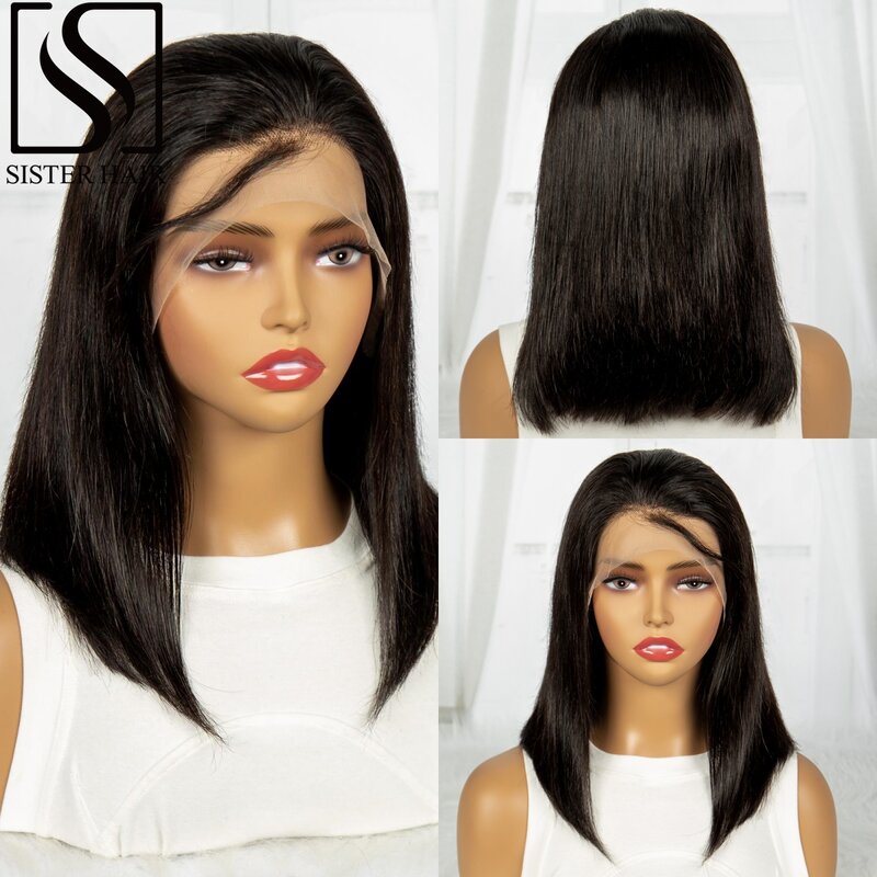 250% Density 10-24 inches Natural Straight Human Hair Wig Bob wigs 13x4 Transparent Lace Front Brazilian Remy Hair Wig for Women