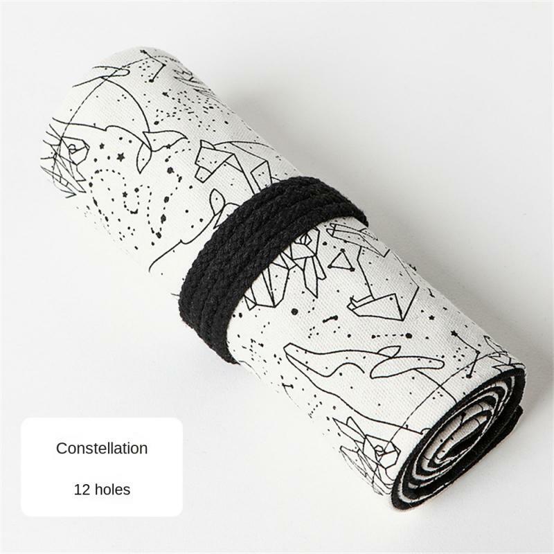 Pen Curtain 24 Holes Canvas Material Save Space Has Many Uses Firm Thread Storage Bag Stationery Storage Zodiac Print 12 Holes