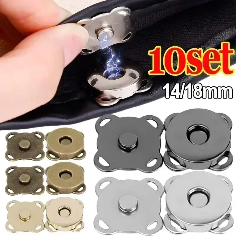 1/10Sets Magnetic Snap Fasteners Clasps Buttons Handbag Purse Wallet Craft Bags Parts Mini Adsorption Buckle 14/18mm Wholesale