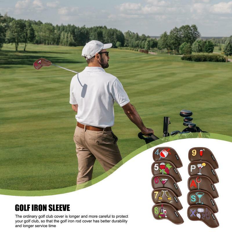 Golf Club Covers Thick Golf Iron Head Covers Set Long Neck PU Leather Golf Covers For Standard Golf Clubs Easy To Use