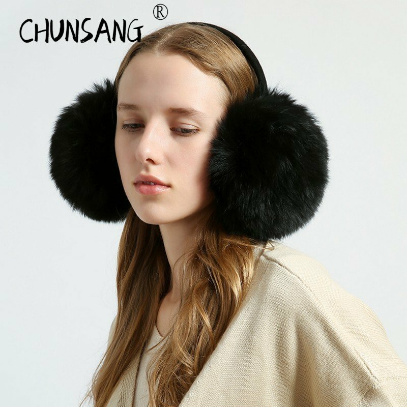 Orejeras de pelo de zorro Real para mujeres y hombres, accesorios de invierno, calentador de orejas de felpa suave, orejeras cálidas, cubierta de orejas