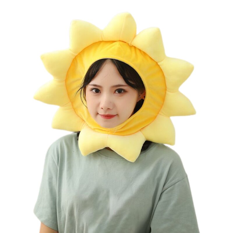 Schöne Cartoon Gelbe Sonnenblume Plüsch Lustige Stofftiere Kopfbedeckung Warme Beanie Earflap Cosplay Urlaub Foto