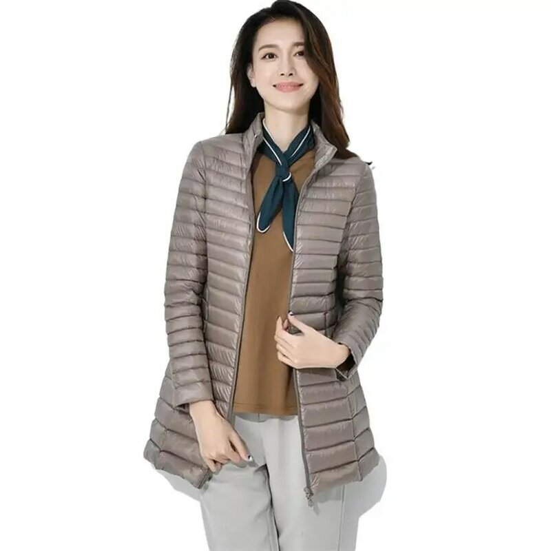 Lightweight Long Jacket Women Fashion Stand Collar Solid Down Coats Female Zip Up Ultra-light Coats Fall Fashion Clothing
