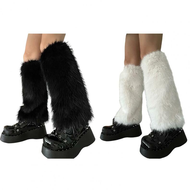 Kaus kaki bulu palsu untuk wanita, Kaos Kaki Fashion penghangat kaki kaki mewah musim gugur musim dingin dan dingin