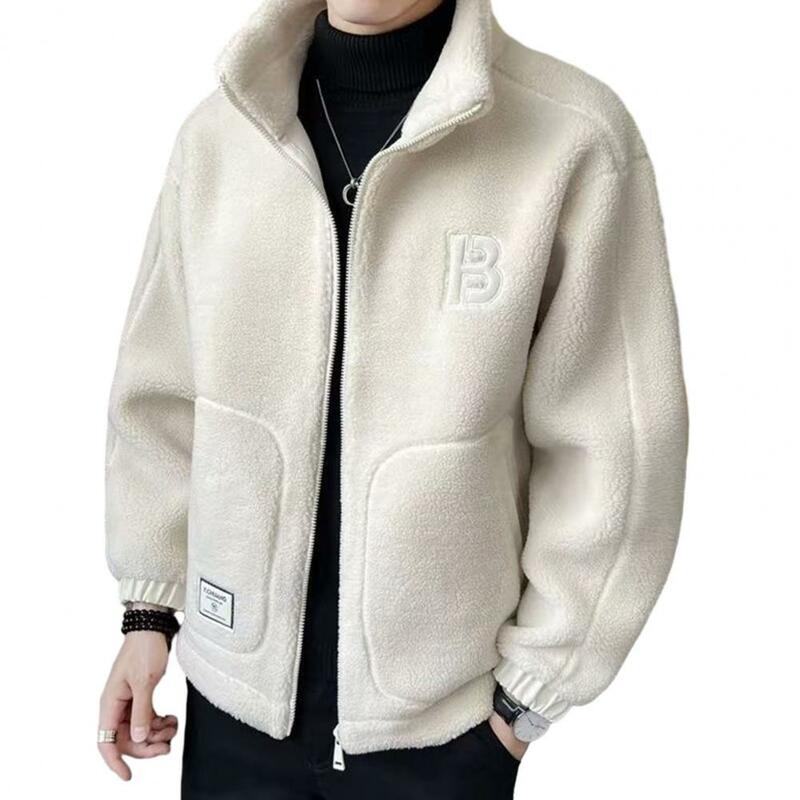 Winter Heren Fleece Jas Zakken Effen Kleur Casual Polar Fleece Jas Koude-Proof Verdikte Warme Kleding Plus Size Outwear