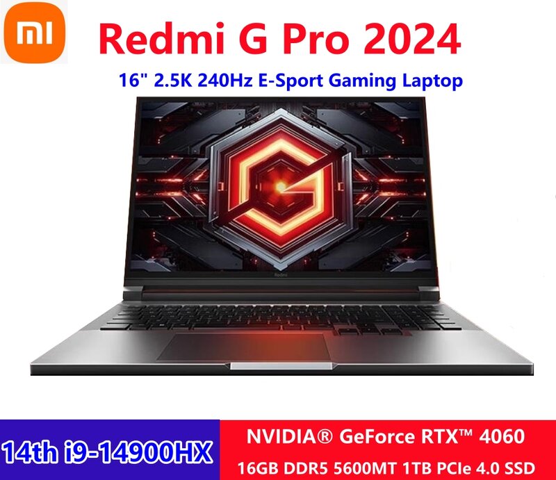 Xiaomi-ordenador portátil Redmi G Pro para videojuegos, Notebook con procesador Intel i9-14900H RTX4060, 8GB, GPU, 16 GB de RAM, 1TB, SSD, 16 pulgadas, 2024Hz, 240 K, 2,5