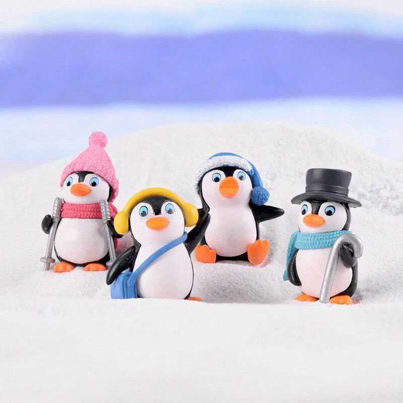 Gnomi muschio terrari fai da te per la decorazione delle fate giardino inverno pinguino figurina in miniatura 4 pz/set casa