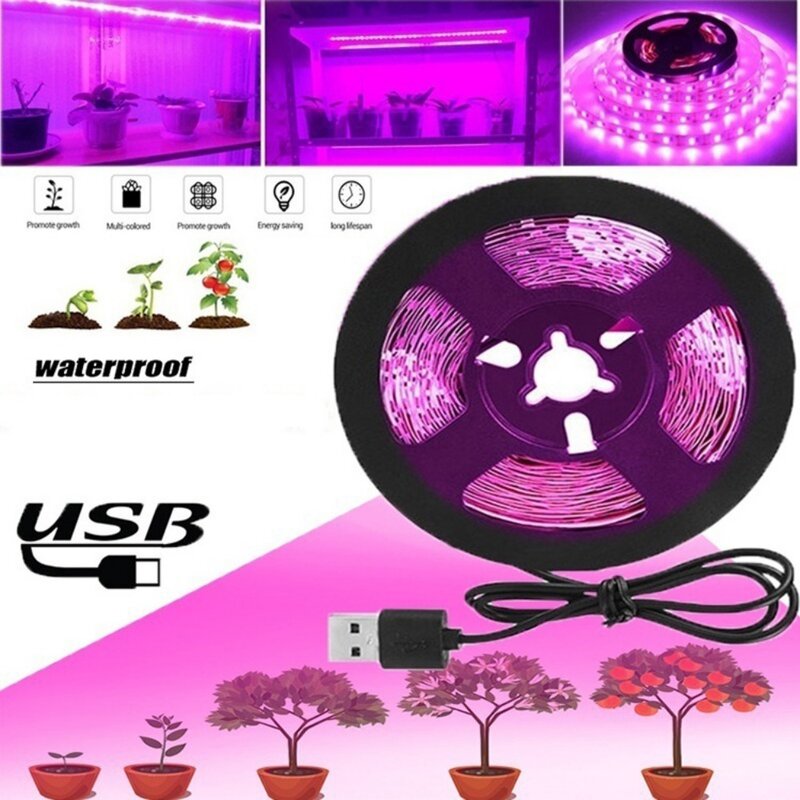 LED USB spektrum penuh Strip lampu tumbuh untuk mekar sayuran dengan 3M pita 5V LED tahan air merah dan biru cahaya pertumbuhan tanaman spektrum