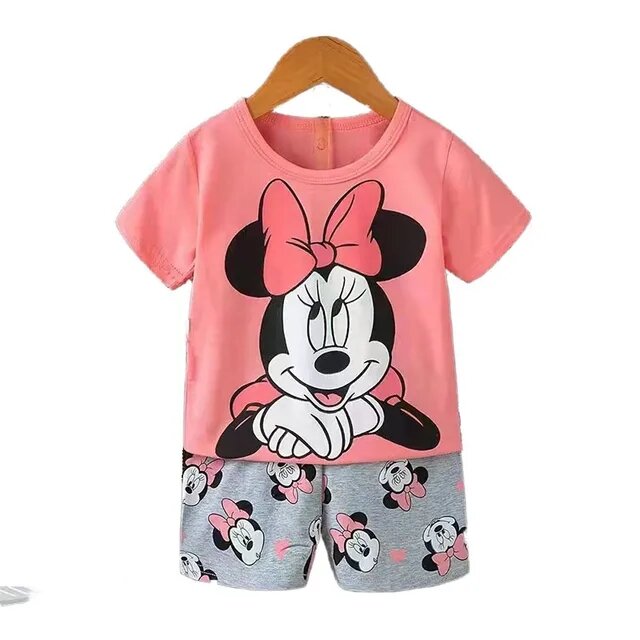 Conjunto de 2 piezas de ropa de verano para niñas, traje de manga corta, camiseta y pantalones cortos, trajes de Disney de 1 a 3 años