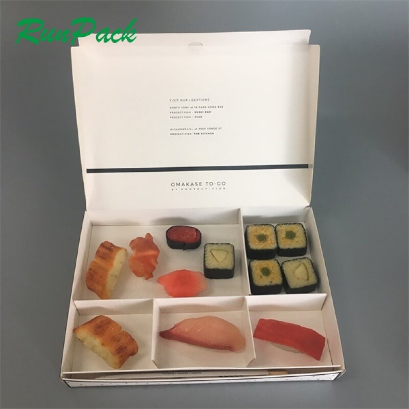 Papel de cartón negro personalizado, caja bento de embalaje para llevar, artículo impreso de alta calidad, para sushi, Senegal, para llevar