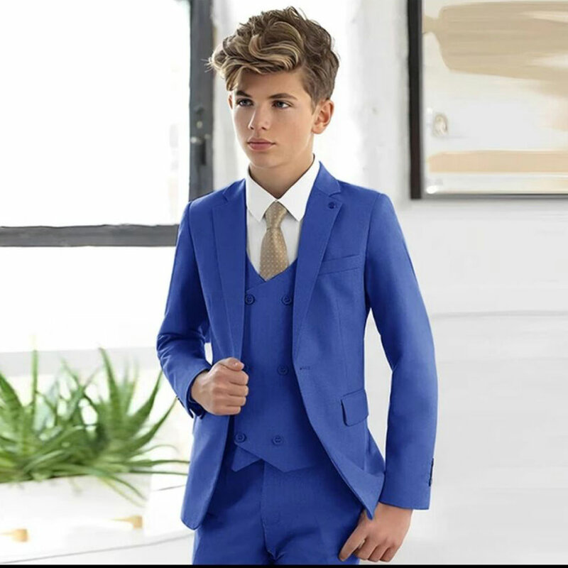 Slim Fit chłopięcy garnitur 3-częściowy dla chłopców elegancki i stylowy smoking dla dzieci kamizelka blezer i spodnie na imprezę