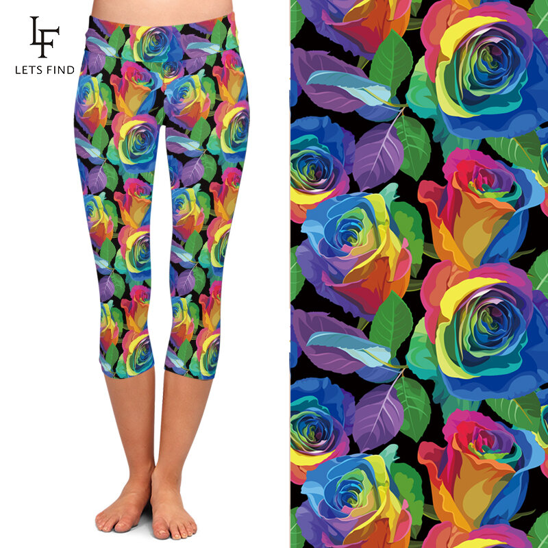 LETSFIND nuovissimo 2019 Leggings a vita alta con stampa floreale colorata moda donna Casual Capri Leggings estivi